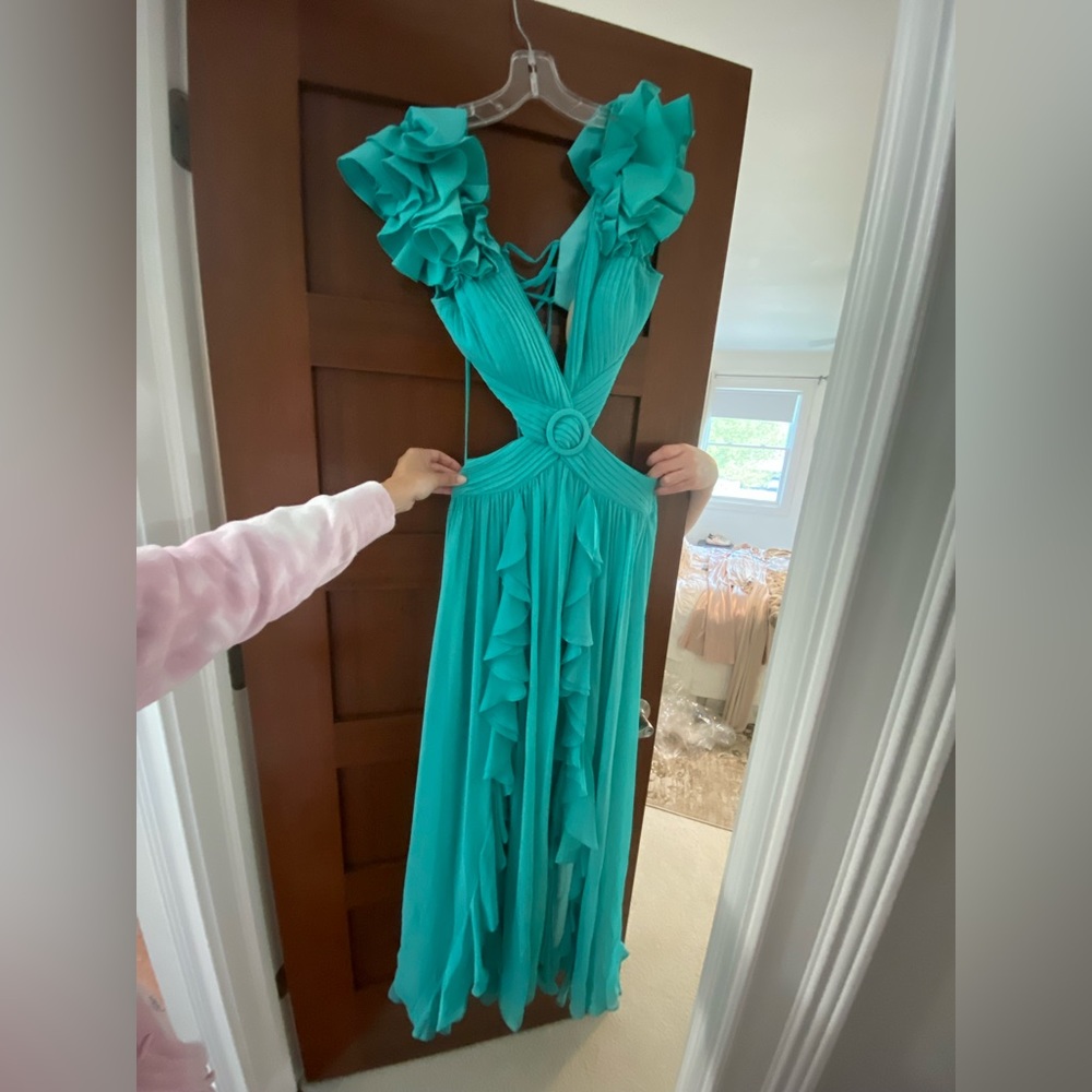 PatBo Flutter Sleeve Maxi Dress in Cyan